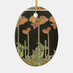Vallmor för art nouveau för Alphonse Mucha vinta Julgransprydnad Keramik