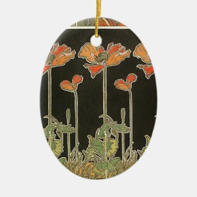 Vallmor för art nouveau för Alphonse Mucha vintage Julgransprydnad Keramik (Framsidan)
