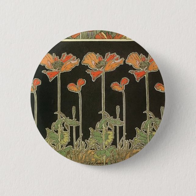 Vallmor för art nouveau för Alphonse Mucha vintage Knapp (Framsida)