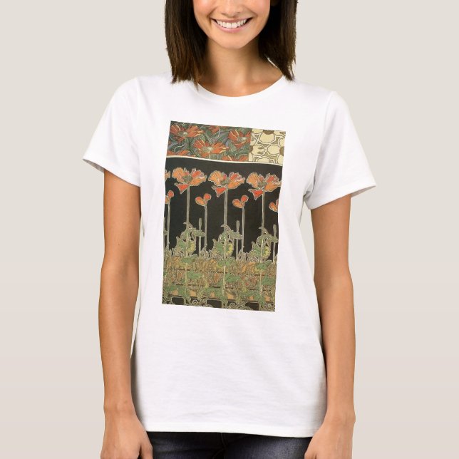 Vallmor för art nouveau för Alphonse Mucha vintage Tee Shirt (Framsida)