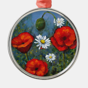 Vallmor och daisy: Blom- konst, blommor Julgransprydnad Metall