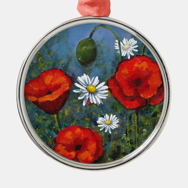 Vallmor och daisy: Blom- konst, blommor Julgransprydnad Metall (Framsidan)