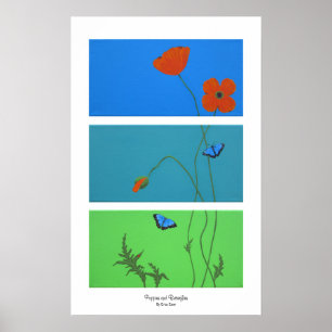 Vallmor och fjärilar poster
