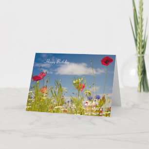 Vallmor och vildblommafödelsedagkort kort