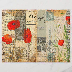 Vallmoskrapbokspapper Vintage Shabby Chic Hantverk