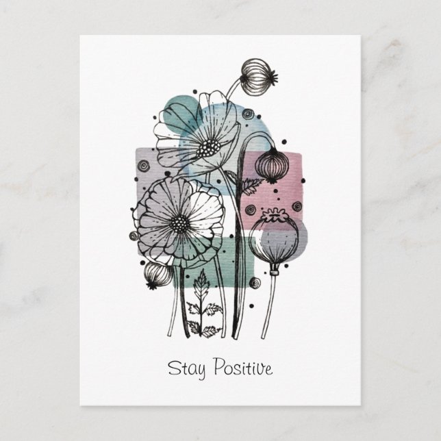 Vallmosor Doodle i bläck och akvarell vykort (Framsida)