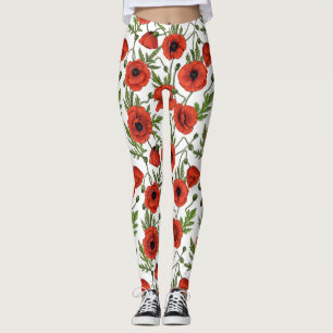 Vallmoträdgård i korall och brunn leggings