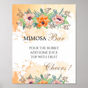 Vallmovall Mimosa-bar bröllopsdusch skylt