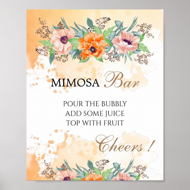 Vallmovall Mimosa-bar bröllopsdusch skylt (Framsidan)