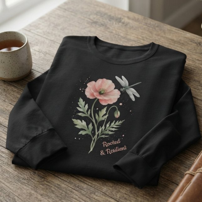 Vallmovattenfärg Rosa T Shirt (Watercolor pink poppy t-shirt for nature lovers on a casual day out)