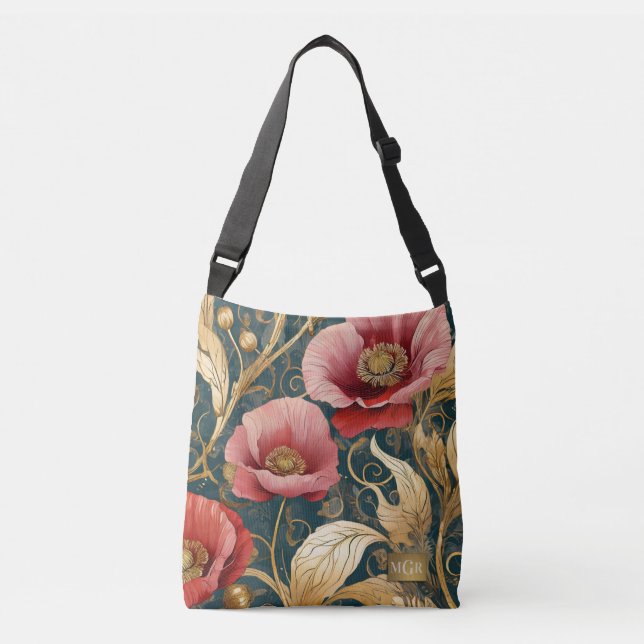 Vallmoväxtblomning - Botanisk Art Nouveau Axelväska (Framsida)