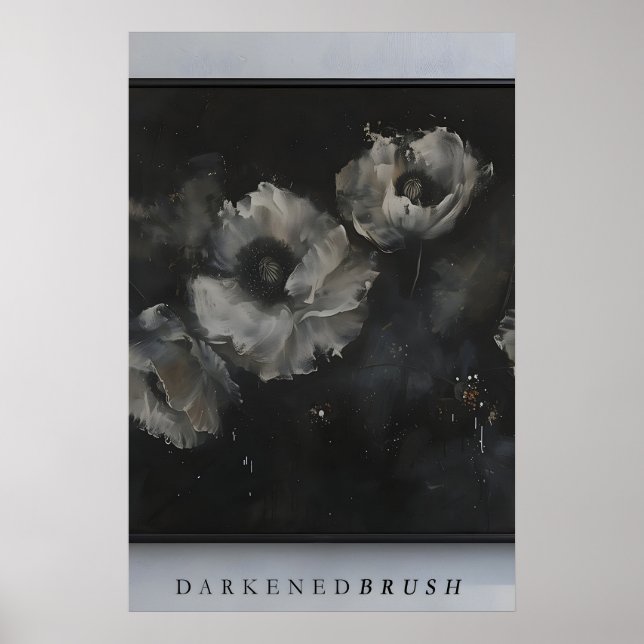vallmoväxtkonst, mörka blommor, abstrakt blomsterk poster (Framsidan)