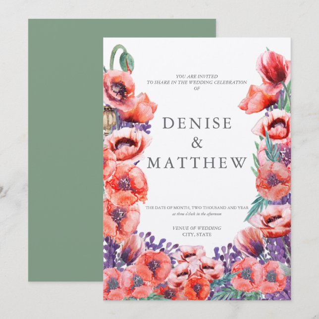 Vallmovitthyllningskort med Basilika-bakgrund Inbjudningar (Fram/baksida)