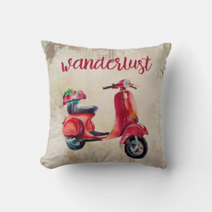 Vållust - Red Watercolor Scooter Chic av Vintage Kudde
