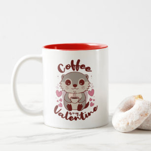 Välmående brev med kaffe och rosa hjärtan Två-Tonad mugg