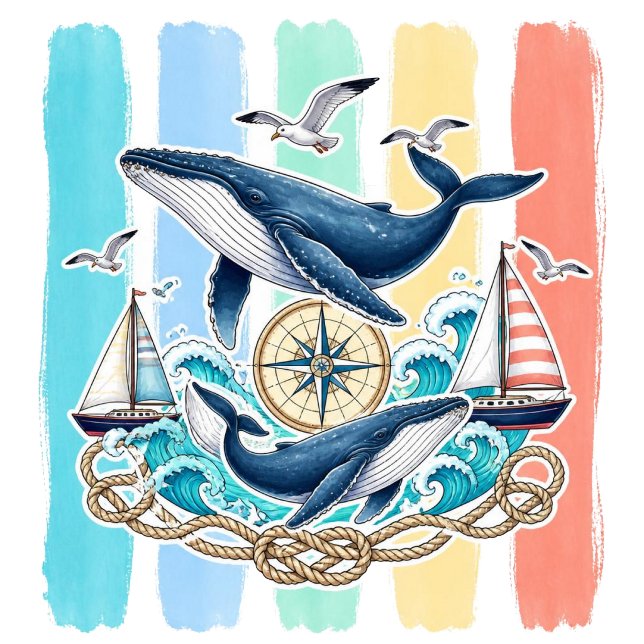 Valnäts T-Shirt för Sommaren vid Kusten (Celebrate ocean adventures with this beautiful whale nautical design featuring sailboats, waves, com)