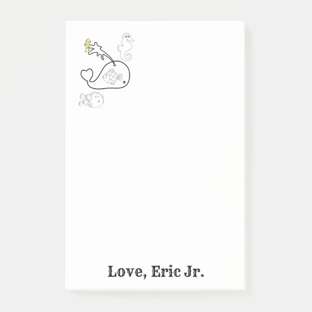 Valnot Whale Fish Färgning Post it lapp Post-it Block (Framsida)