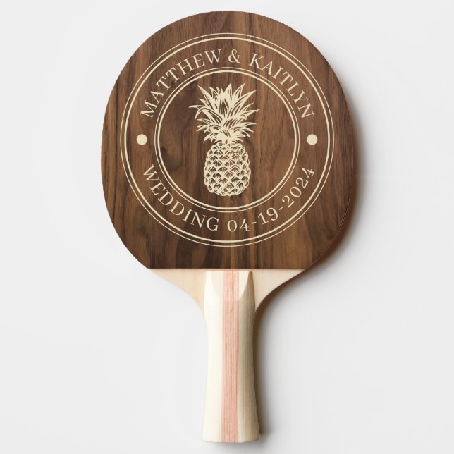 Valnötsträ Ananas Bröllopskrona & Namn Pingisracket (Baksidan)