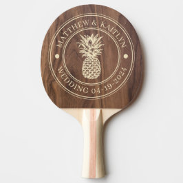 Valnötsträ Ananas Bröllopskrona & Namn Pingisracket