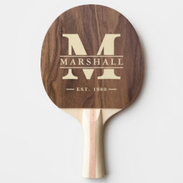 Valnötsträ Monogram & Namn Överlägg Pingisracket