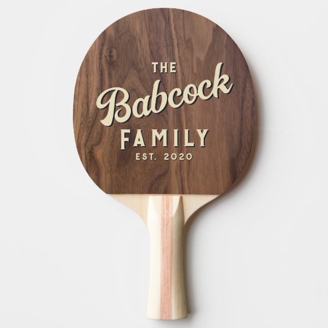 Valnötsträ Retro Familjenamn & År Pingisracket (Framsidan)
