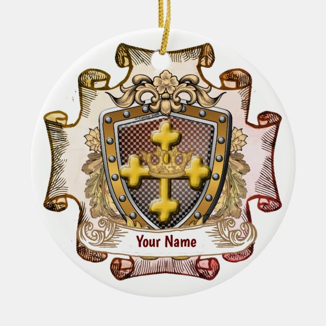 Valor Family Crest Surname-ornament Julgransprydnad Keramik (Framsidan)