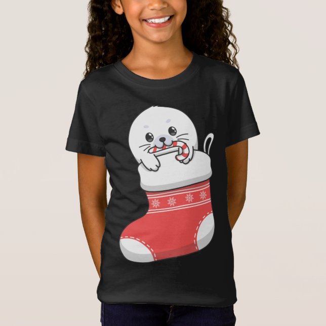 Valp av ätbar säl i baby i julklapp t shirt (Framsida)