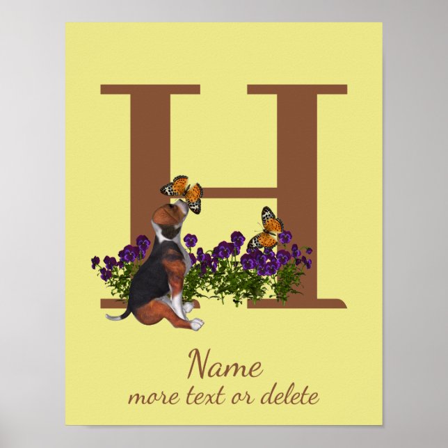 Valp av Beagle fjärilar Monogram Initial H Namn  Poster (Framsidan)