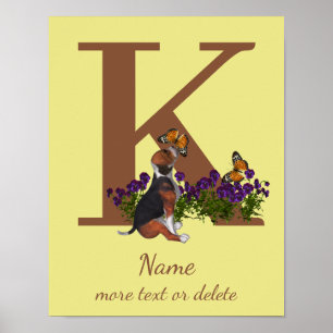 Valp av beagle fjärilar Monogram Initial K Namn Poster