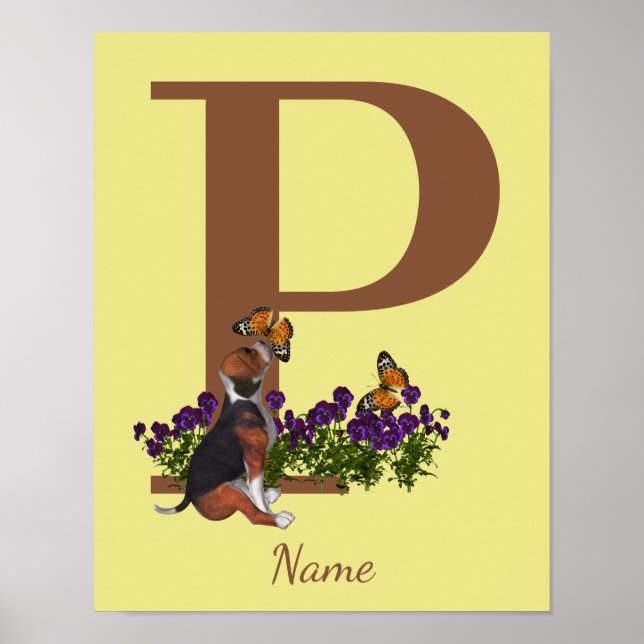 Valp av beagle fjärilar Monogram Initial P Namn  Poster (Framsidan)