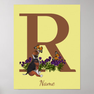 Valp av beagle fjärilar Monogram Initial R Namn Poster