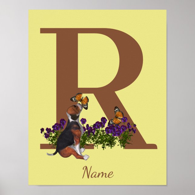 Valp av beagle fjärilar Monogram Initial R Namn  Poster (Framsidan)