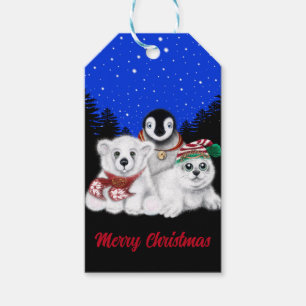 Valp av polar med julpenguin i baby presentetikett