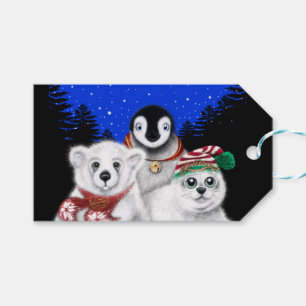 Valp av polar med julpenguin i baby presentetikett