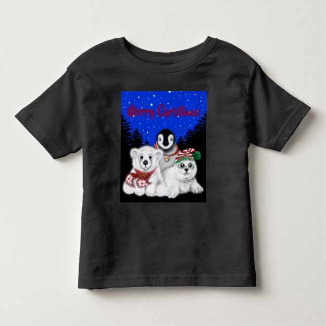 Valp av polar med julpenguin i baby t shirt (Framsida)