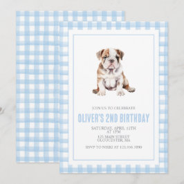 Valp bulldog preppy rutig födelsedag inbjudningar