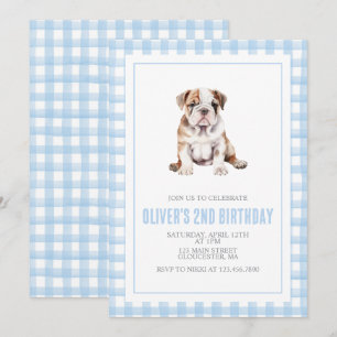 Valp bulldog preppy rutig födelsedag inbjudningar