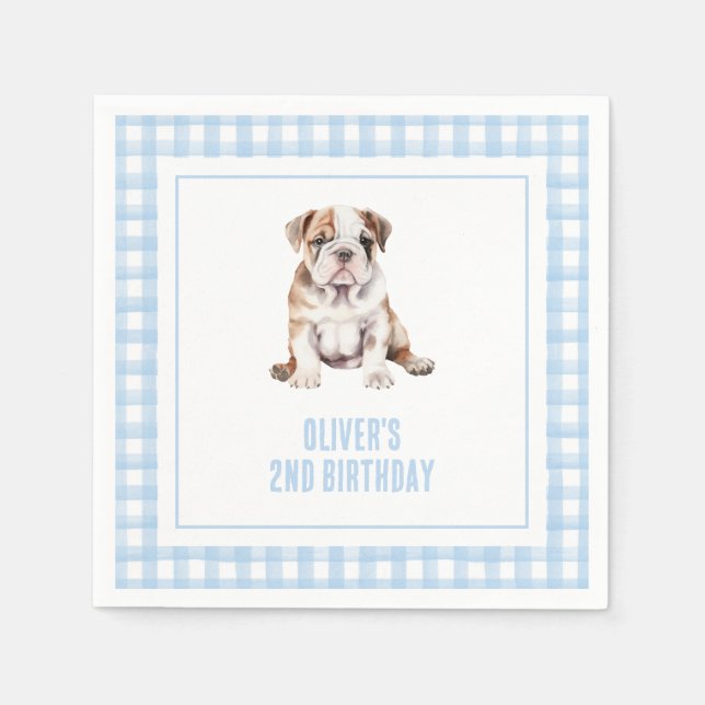 Valp bulldog preppy rutig födelsedag pappersservett (Framsidan)