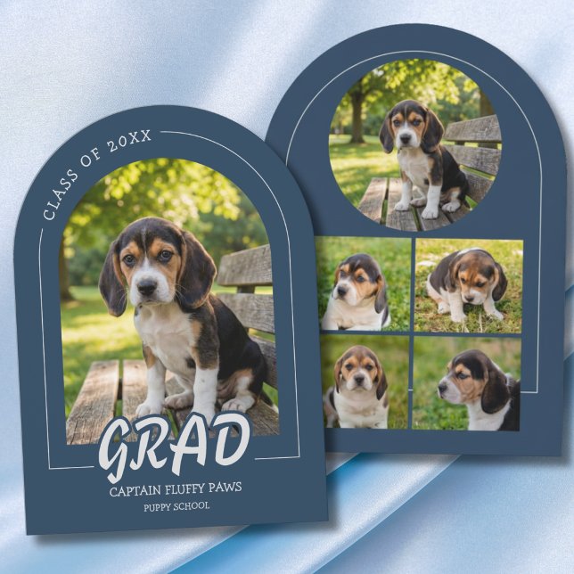 Valp-Examen Husdjursfoton Inbjudningskort Marinblå (Dog training graduation Invitation)