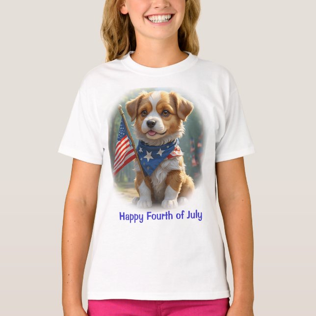 Valp Fjärde Juli T Shirt (Framsida)