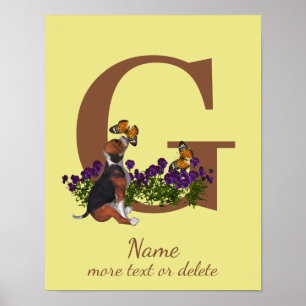 Valp fjärilar Monogram Initial G Namn Poster