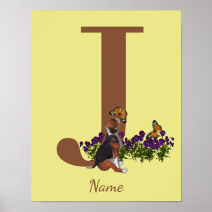Valp fjärilar Monogram Initial J Namn Poster