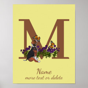 Valp fjärilar Monogram Initial M Namn Poster