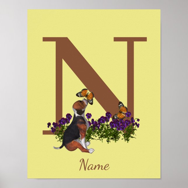 Valp fjärilar Monogram Initial N Namn  Poster (Framsidan)
