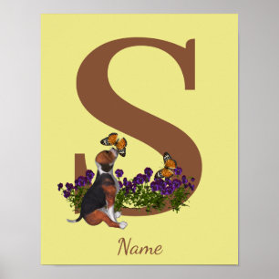 Valp fjärilar Monogram Initial S Namn Poster