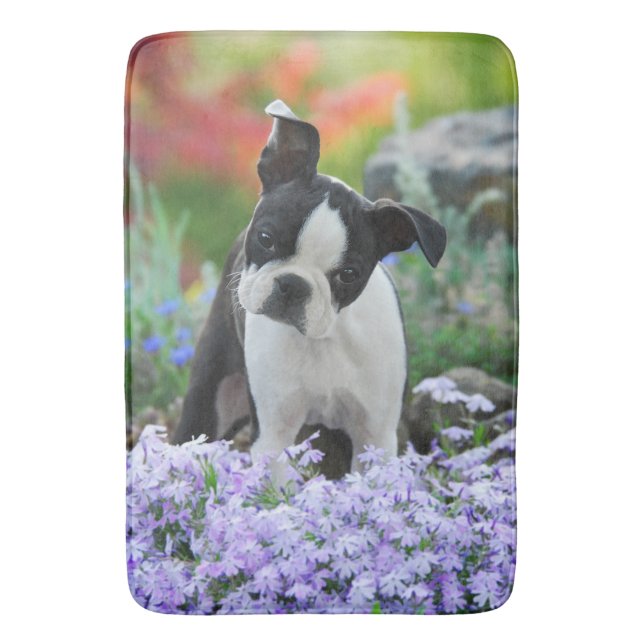 Valp för Boston Terrierhund Badrumsmatta (Framsidan (Vertikal))