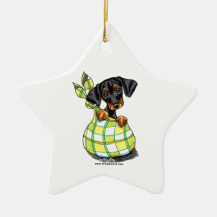 Valp för DobermanPinschersäck Julgransprydnad Keramik