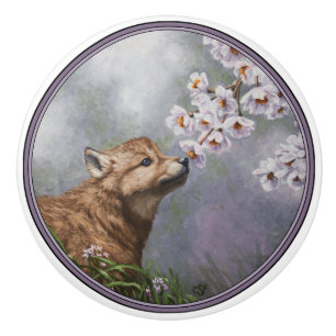 Valp för Varg av Cute Baby Grått och blommor Knopp