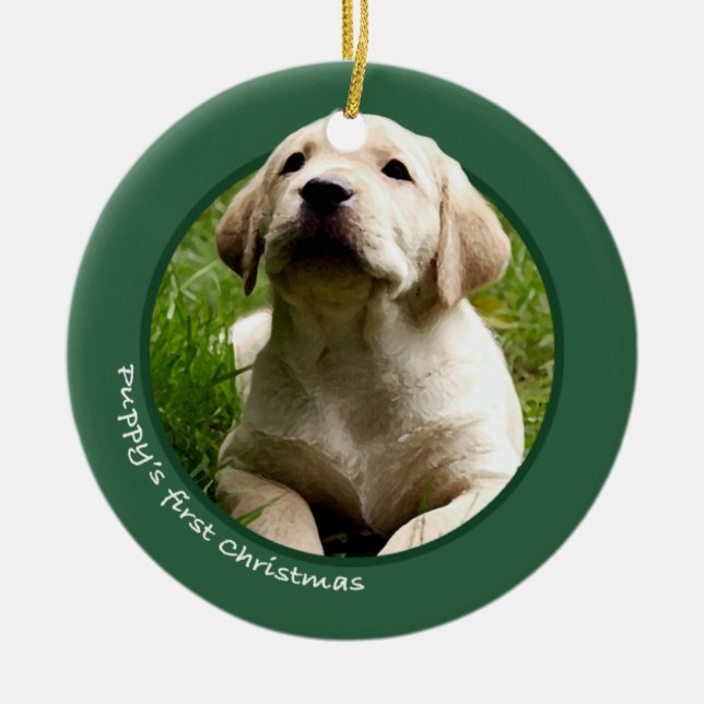 Valp första jul (den Labrador retrieveren) Julgransprydnad Keramik (Framsidan)