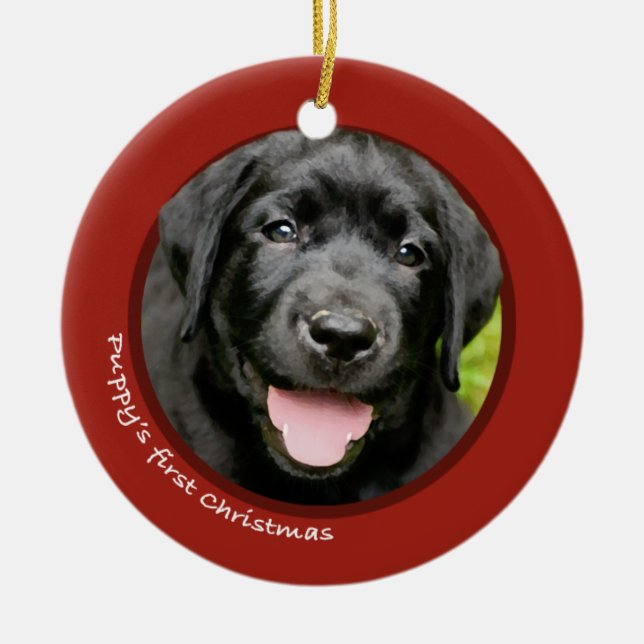Valp första jul (den Labrador retrieveren) Julgransprydnad Keramik (Framsidan)